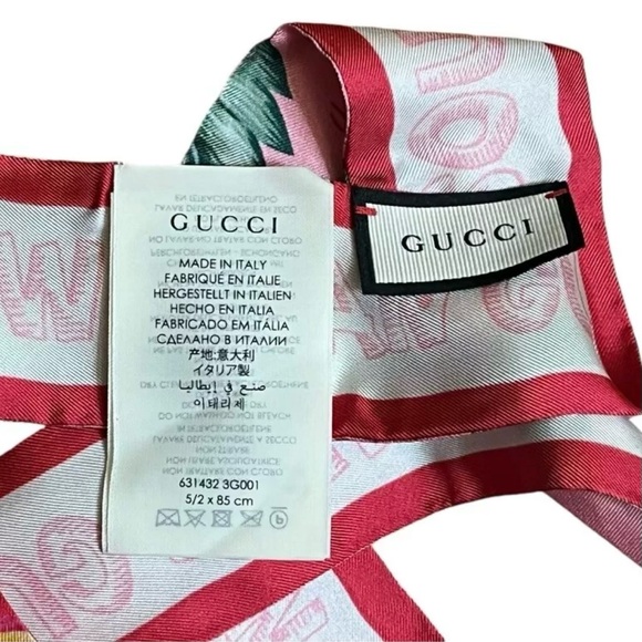 NiB Gucci Pink Silk Hawaiian Floral Twill Neck Bow Bag Scarf - Picture 7 of 7